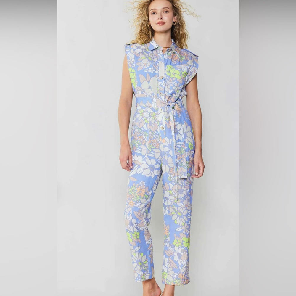 Current Air Blue and White Floral Jumpsuit